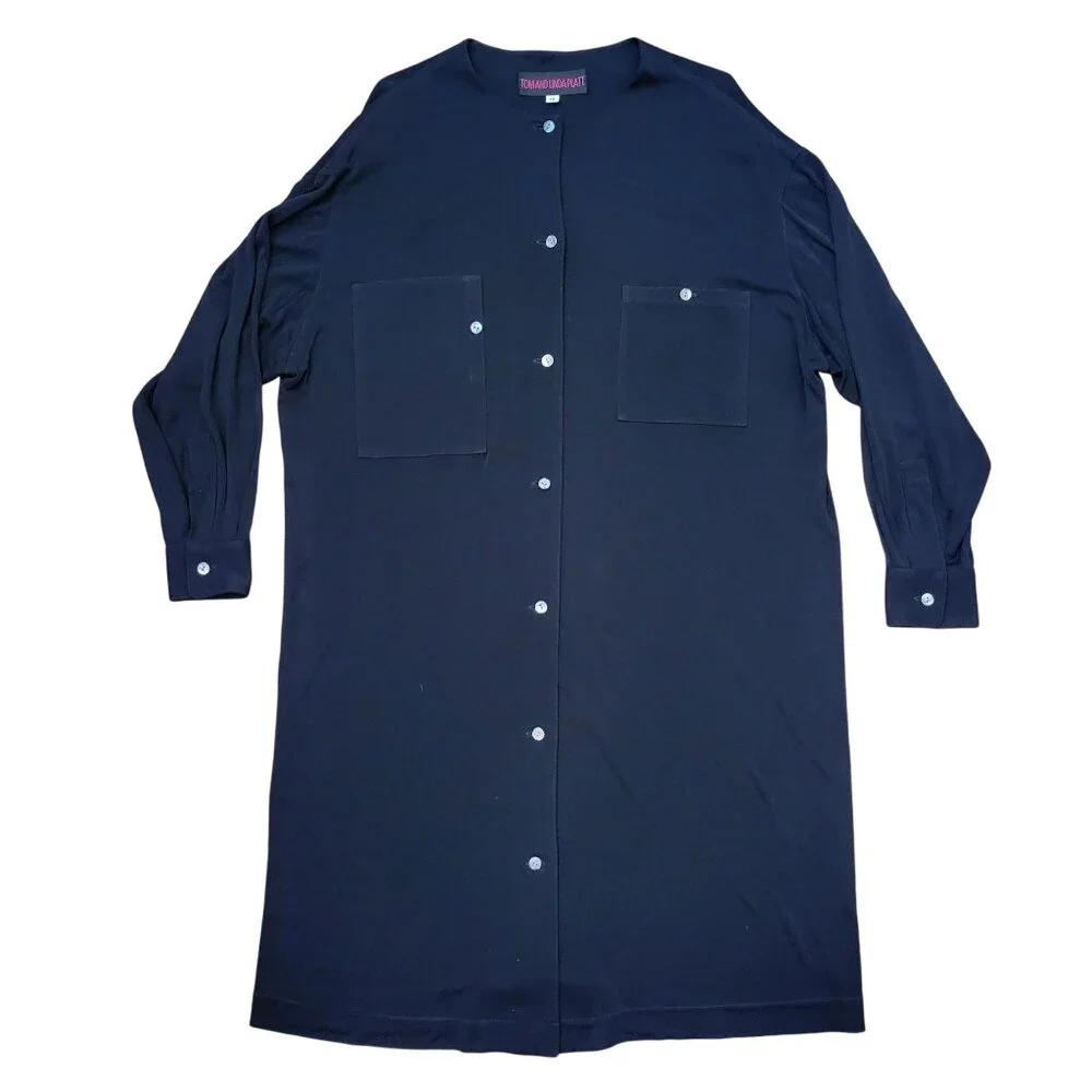 Tom Linda Platt Black Button Up Shirt Dress 12 Pockets Professional Designer‎